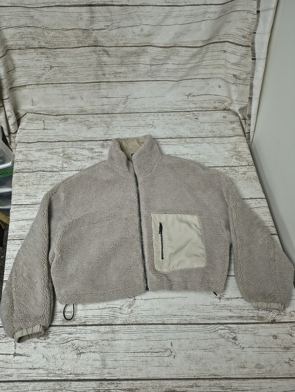 Pink Martini Oatmeal Reversible Sherpa Cropped Jacket Size Xs
